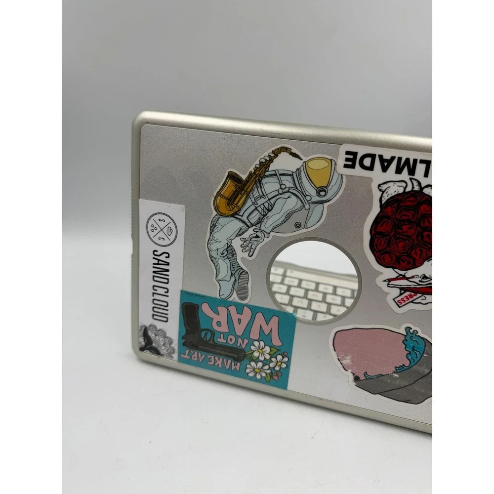 Silver Bluetooth Keyboard Case for iPad Hard Shell Wireless Folio w/ Stickers